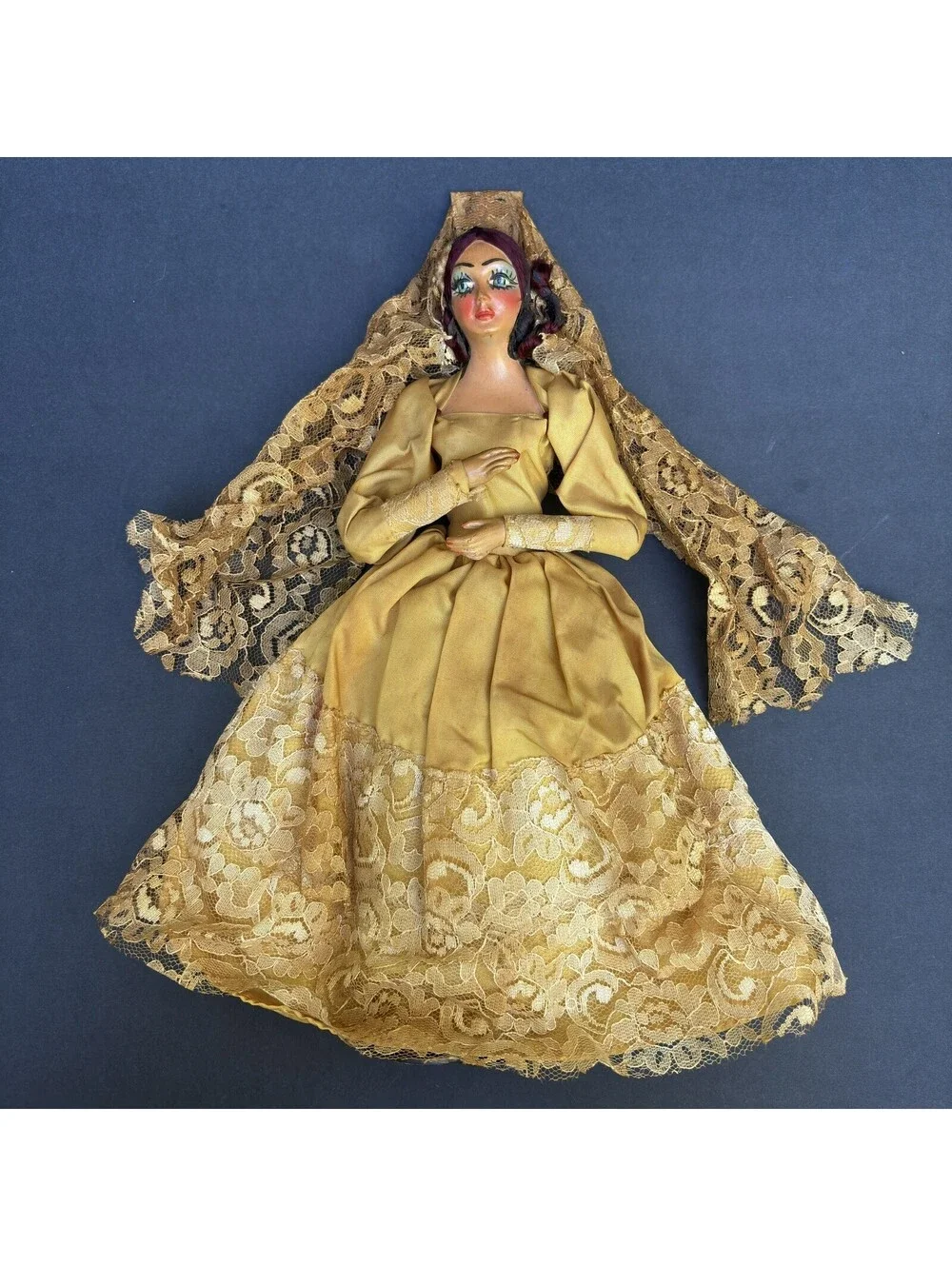 Vtg 1970s Flamenco Dancer Collectible Folk Art Doll, With Stand